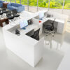 i5 Industries Close Up View Matte White Reception Desks Two Desk Station in a lobby setting