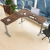 i5 Industries Close Up View with Walnut Top Silver Base L-Shaped Standing Desk