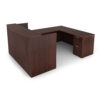 i5 Industries Kai Reception U-Desk with Double Full Peds Back - Mahogany - URD7196P-1, URD71102P-1