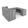 i5 Industries Kai Reception U-Desk with Double Full Peds Back - Samoa Gray - URD7196P-1, URD71102P-1