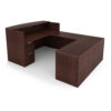 i5 Industries Kai Reception U-Desk with Double Full Peds - Mahogany - URD7196P-1, URD71102P-1