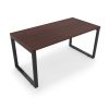Fusion Metal Leg Desk Mahogany Top Black Base 2 Grommets