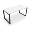 Fusion Metal Leg Desk Matte White Top Black Base 2 Grommets