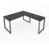 Fusion Metal Leg L Desk Black Top Silver Base with Grommets