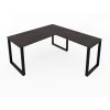 Fusion Metal Leg L Desk Espresso Top Black Base with Grommets