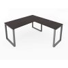 Fusion Metal Leg L Desk Espresso Top Silver Base with Grommets