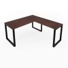 Fusion Metal Leg L Desk Mahogany Top Black Base