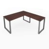 Fusion Metal Leg L Desk Mahogany Top Silver Base