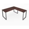 Fusion Metal Leg L Desk Mahogany Top Silver Base with Grommets