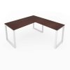 Fusion Metal Leg L Desk Mahogany Top White Base