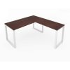 Fusion Metal Leg L Desk Mahogany Top White Base with Grommets