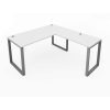 Fusion Metal Leg L Desk Matte White Top Silver Base with Grommets