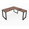 Fusion Metal Leg L Desk Walnut Top Black Base