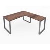 Fusion Metal Leg L Desk Walnut Top Silver Base with Grommets