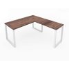 Fusion Metal Leg L Desk Walnut Top White Base with Grommets