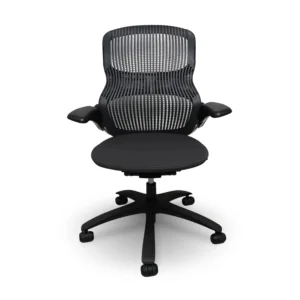 Knoll Generation Black and Chrome with Dark Gray Fabric Seat