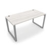 i5 Industries Fusion Metal Leg Desk Two Grommets - Harbor Elm Top Silver Base