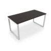 i5 Industries Fusion Metal Leg Desk with Fluted Edge Top Two Grommets - Espresso Top White Base