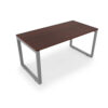 i5 Industries Fusion Metal Leg Desk with Fluted Edge Top Two Grommets - Mahogany Top Silver Base