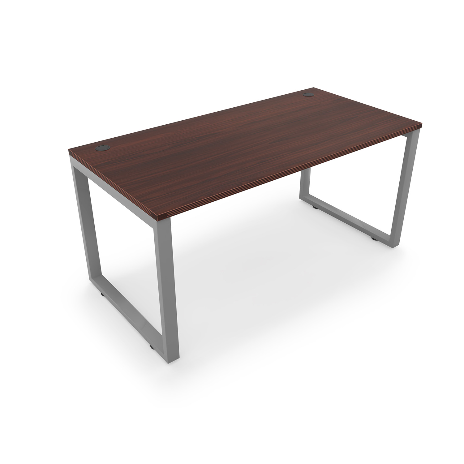 i5 Industries Fusion Metal Leg Desk with Fluted Edge Top Two Grommets - Mahogany Top Silver Base