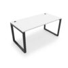 i5 Industries Fusion Metal Leg Desk with Fluted Edge Top Two Grommets - Matte White Top Black Base