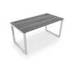 i5 Industries Fusion Metal Leg Desk with Fluted Edge Top Two Grommets - Samoa Gray Top White Base