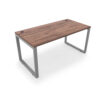 i5 Industries Fusion Metal Leg Desk with Fluted Edge Top Two Grommets - Walnut Top Silver Base