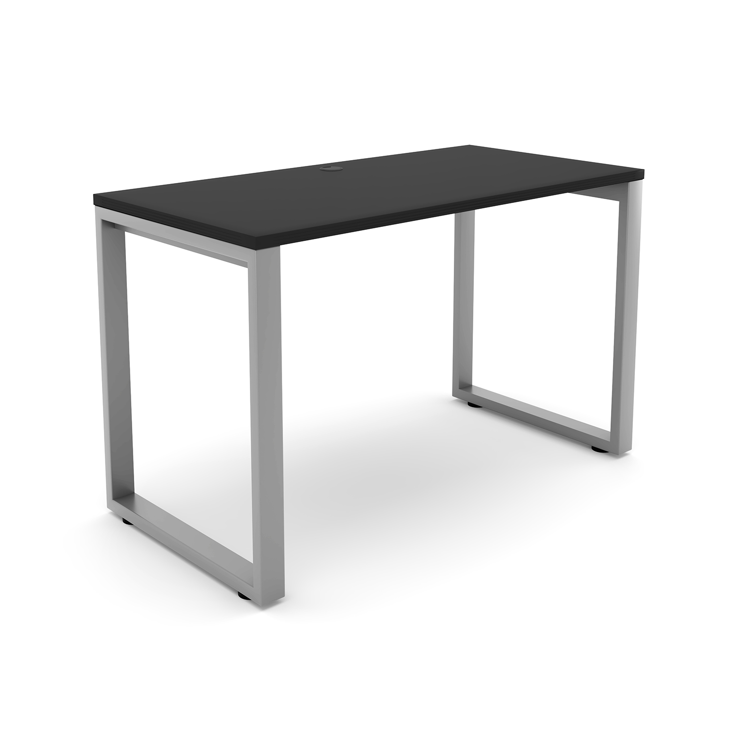 i5 Industries Fusion Metal Leg Desk with Fluted Edge Top with Grommet 24 x 48 - Black Silver Base