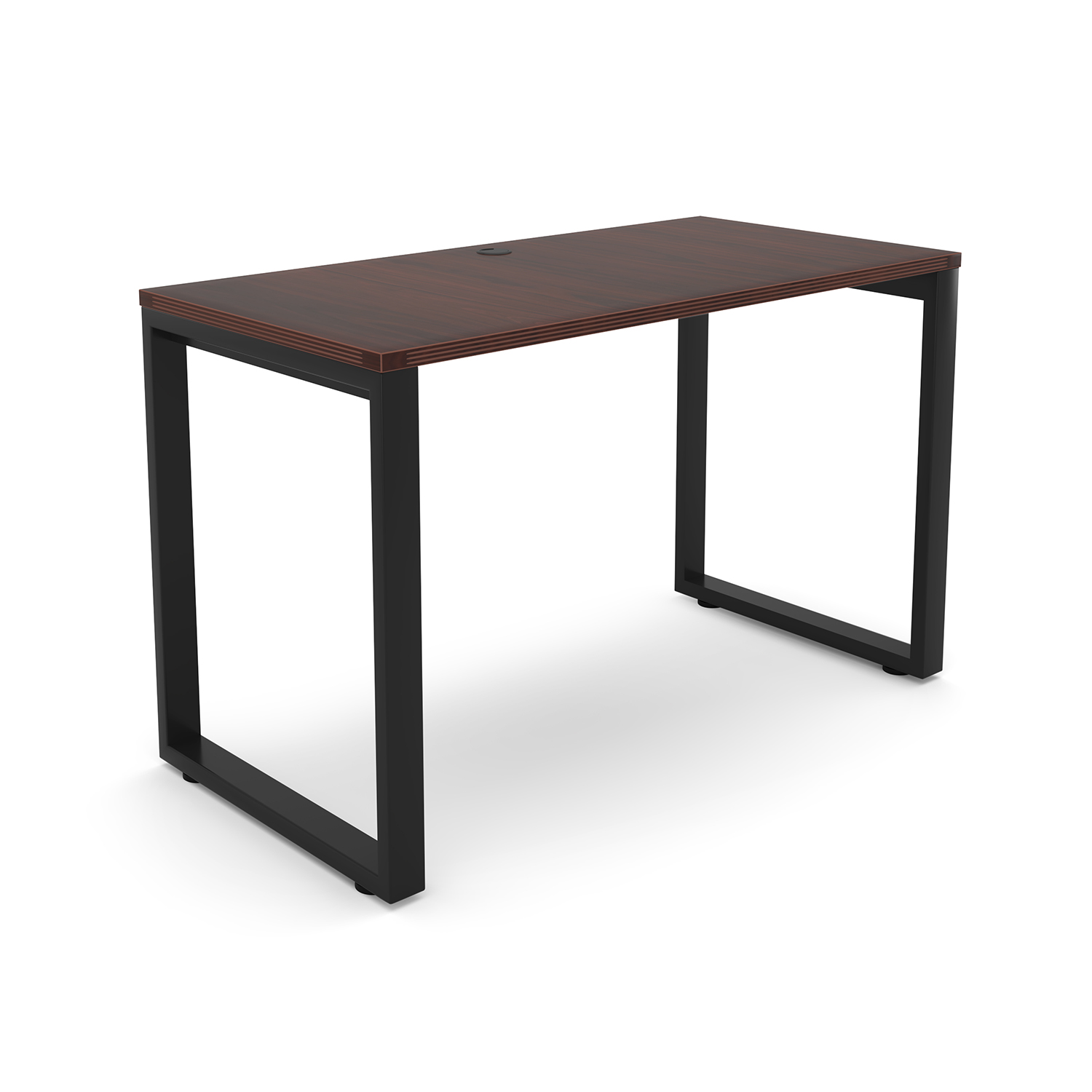 i5 Industries Fusion Metal Leg Desk with Fluted Edge Top with Grommet 24 x 48 - Mahogany Black Base