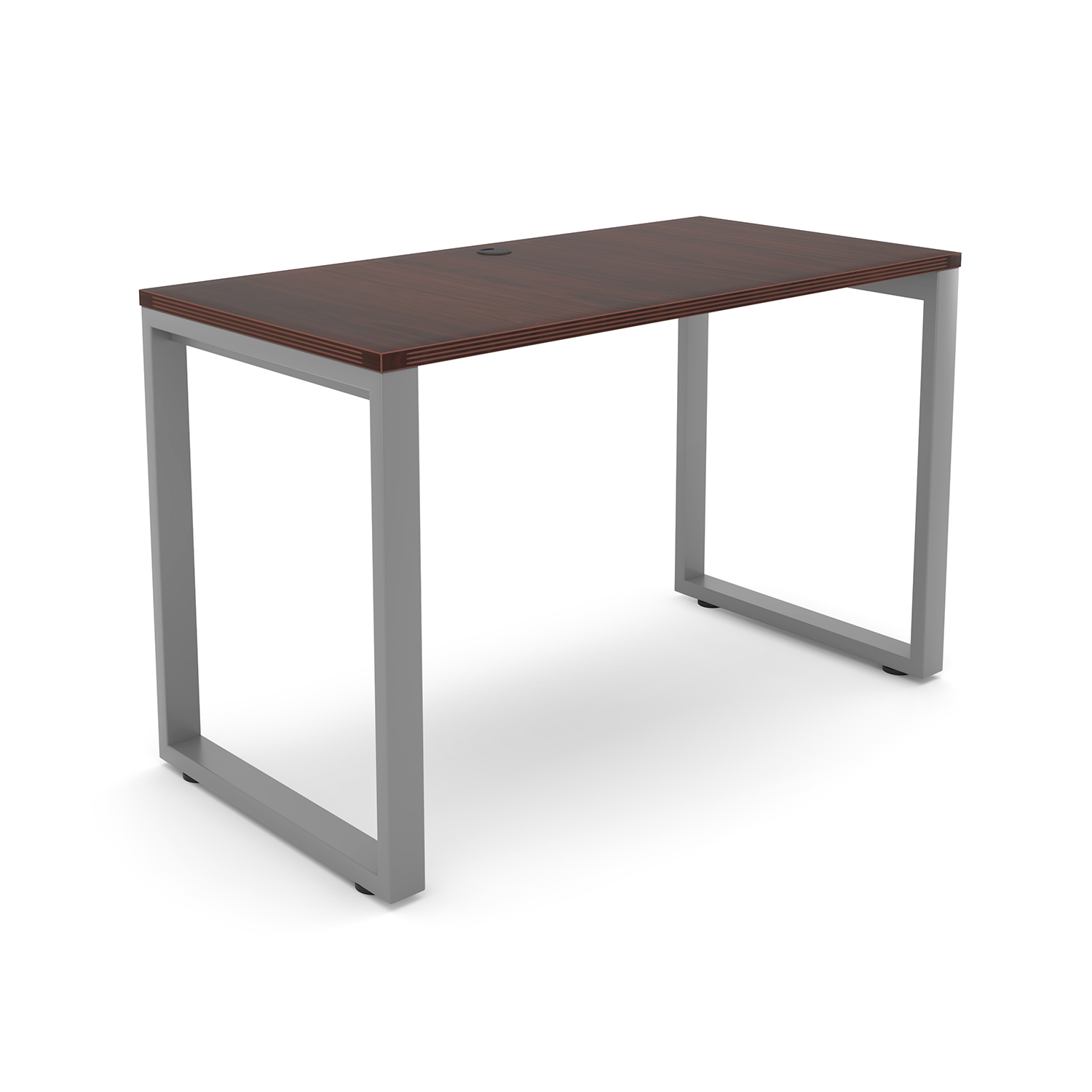 i5 Industries Fusion Metal Leg Desk with Fluted Edge Top with Grommet 24 x 48 - Mahogany Silver Base