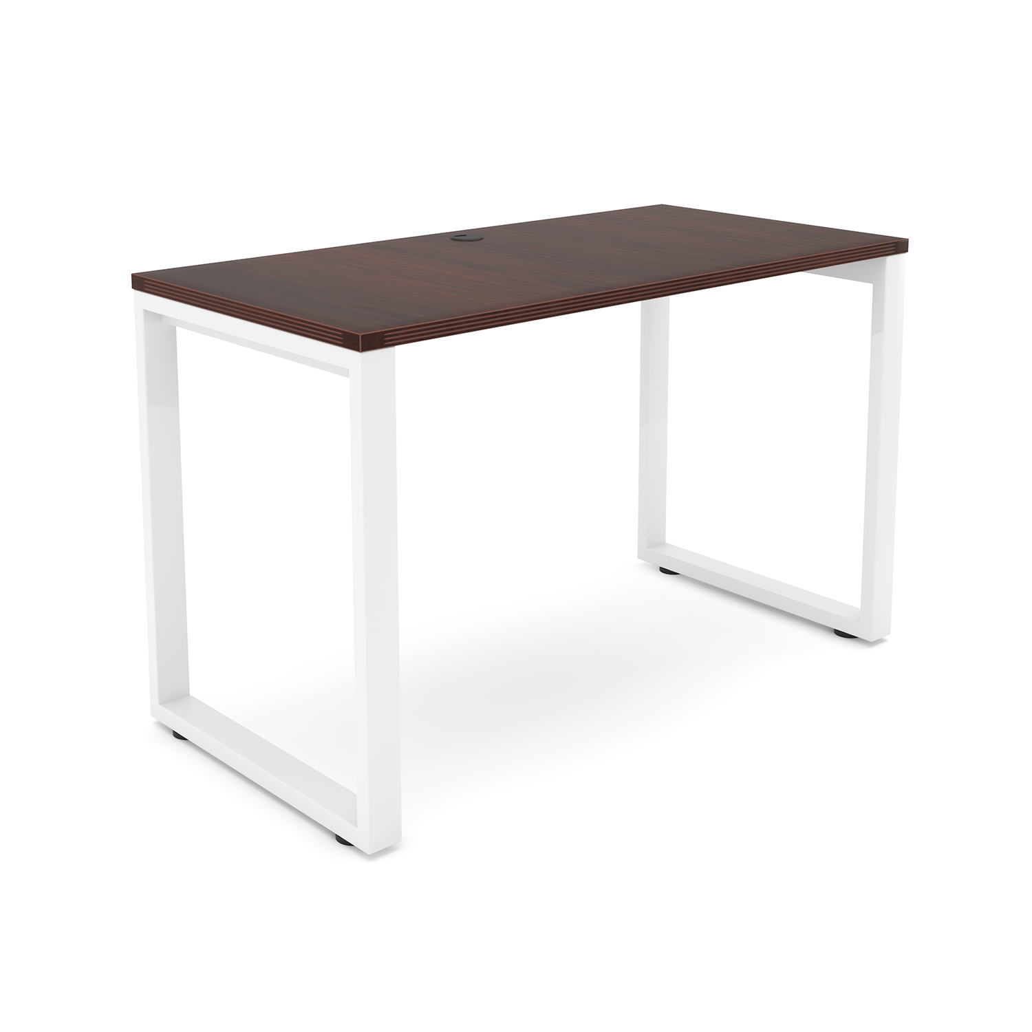 i5 Industries Fusion Metal Leg Desk with Fluted Edge Top with Grommet 24 x 48 - Mahogany White Base