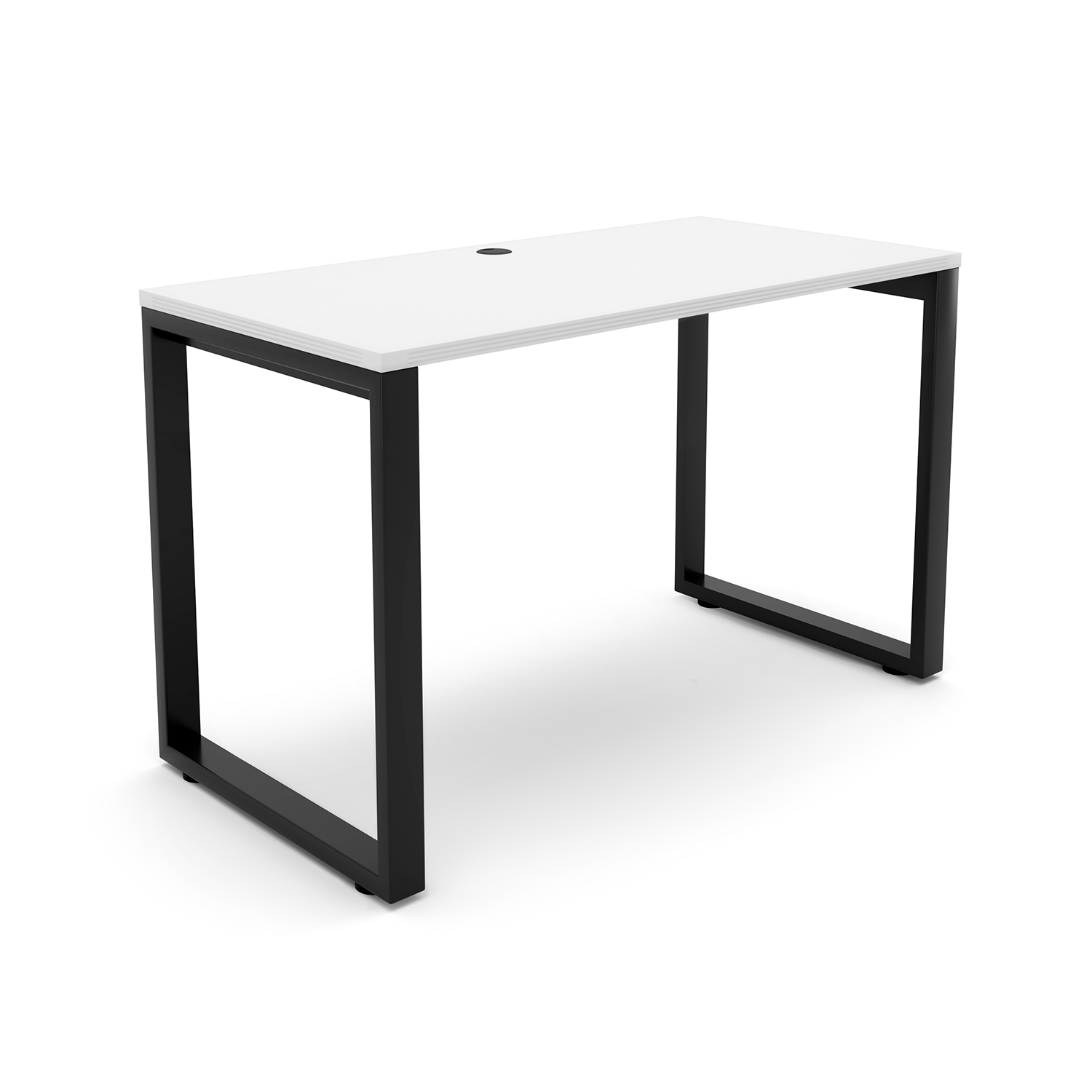 i5 Industries Fusion Metal Leg Desk with Fluted Edge Top with Grommet 24 x 48 - Matte White Black Base