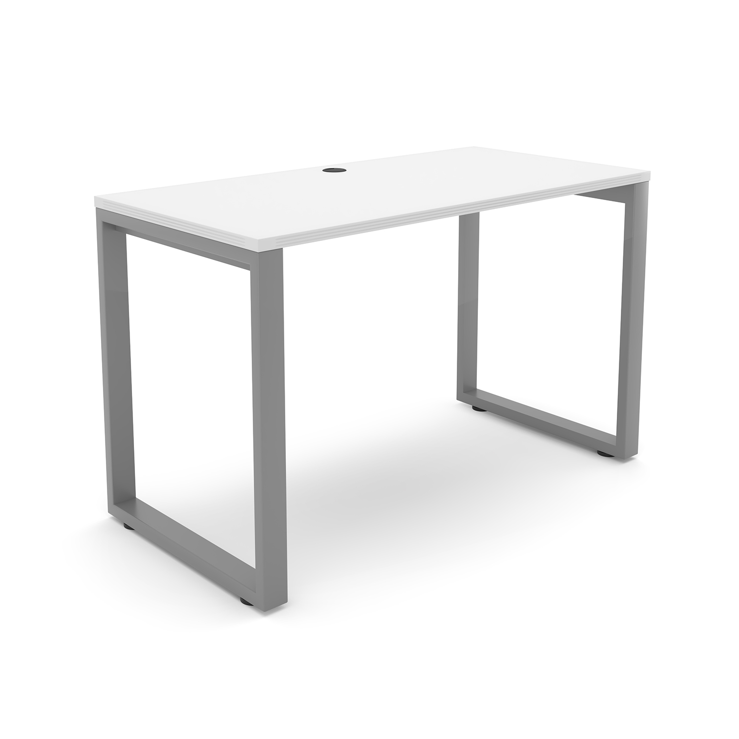 i5 Industries Fusion Metal Leg Desk with Fluted Edge Top with Grommet 24 x 48 - Matte White Silver Base