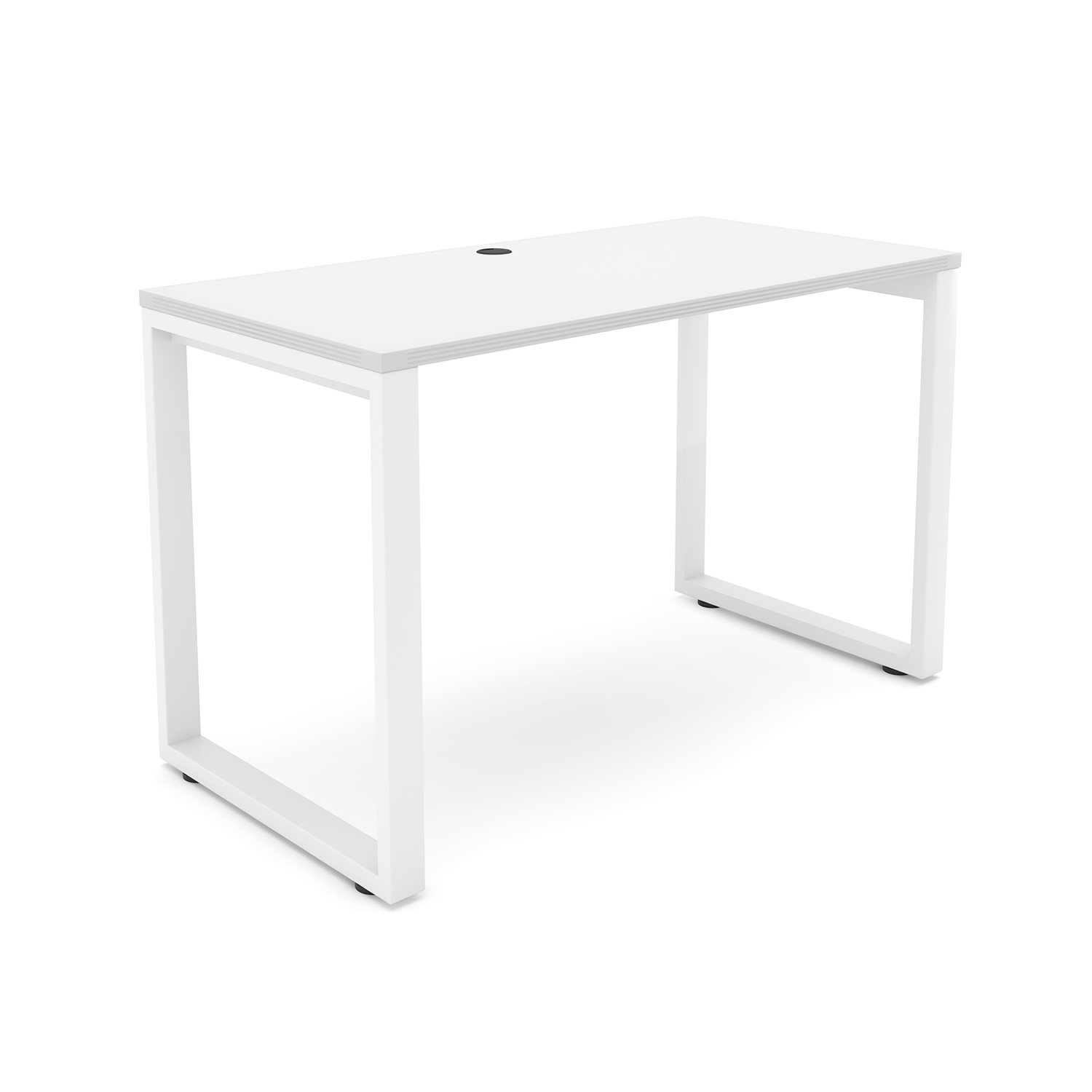 i5 Industries Fusion Metal Leg Desk with Fluted Edge Top with Grommet 24 x 48 - Matte White White Base