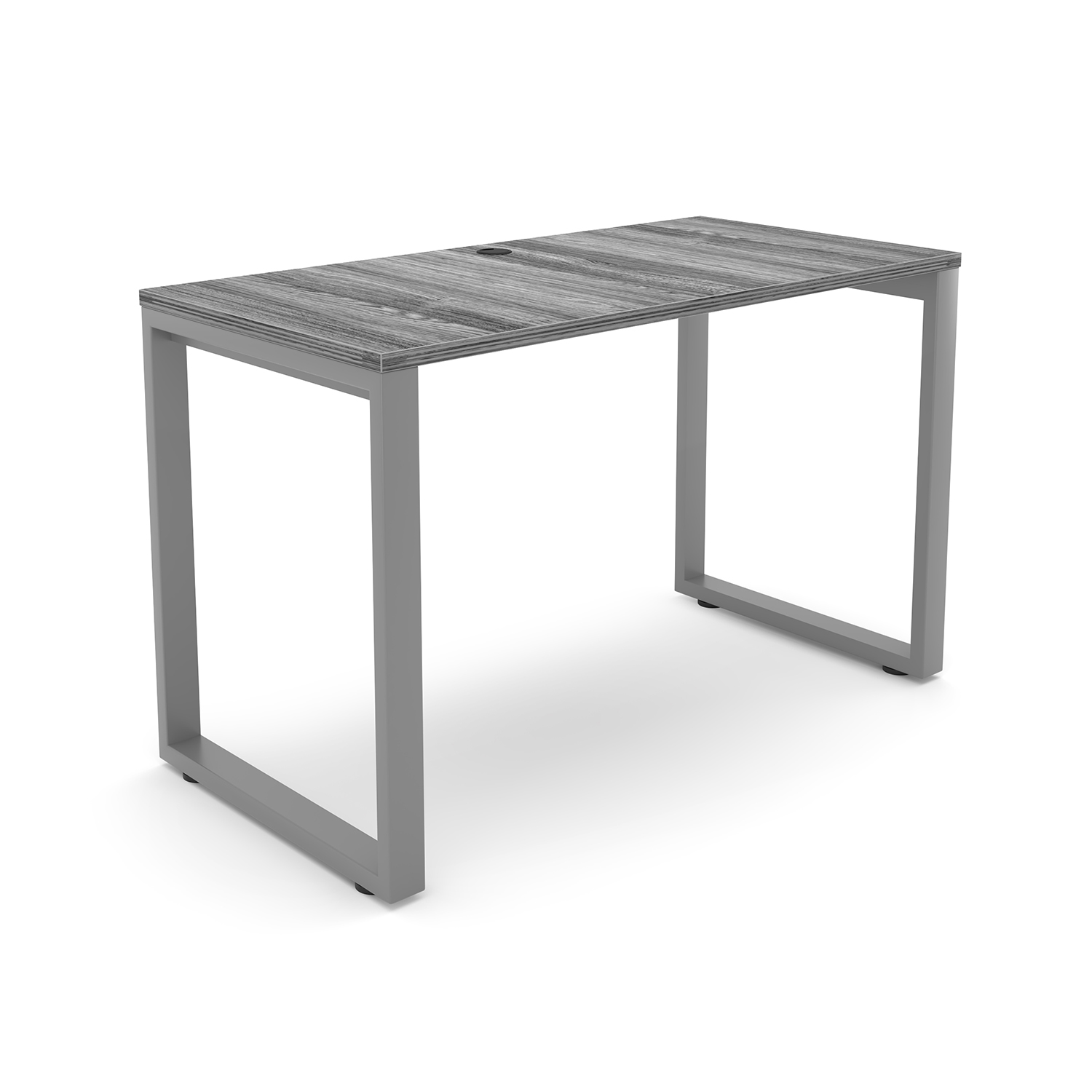 i5 Industries Fusion Metal Leg Desk with Fluted Edge Top with Grommet 24 x 48 - Samoa Gray Silver Base