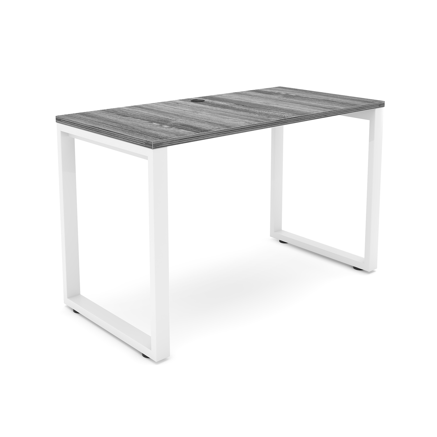 i5 Industries Fusion Metal Leg Desk with Fluted Edge Top with Grommet 24 x 48 - Samoa Gray White Base