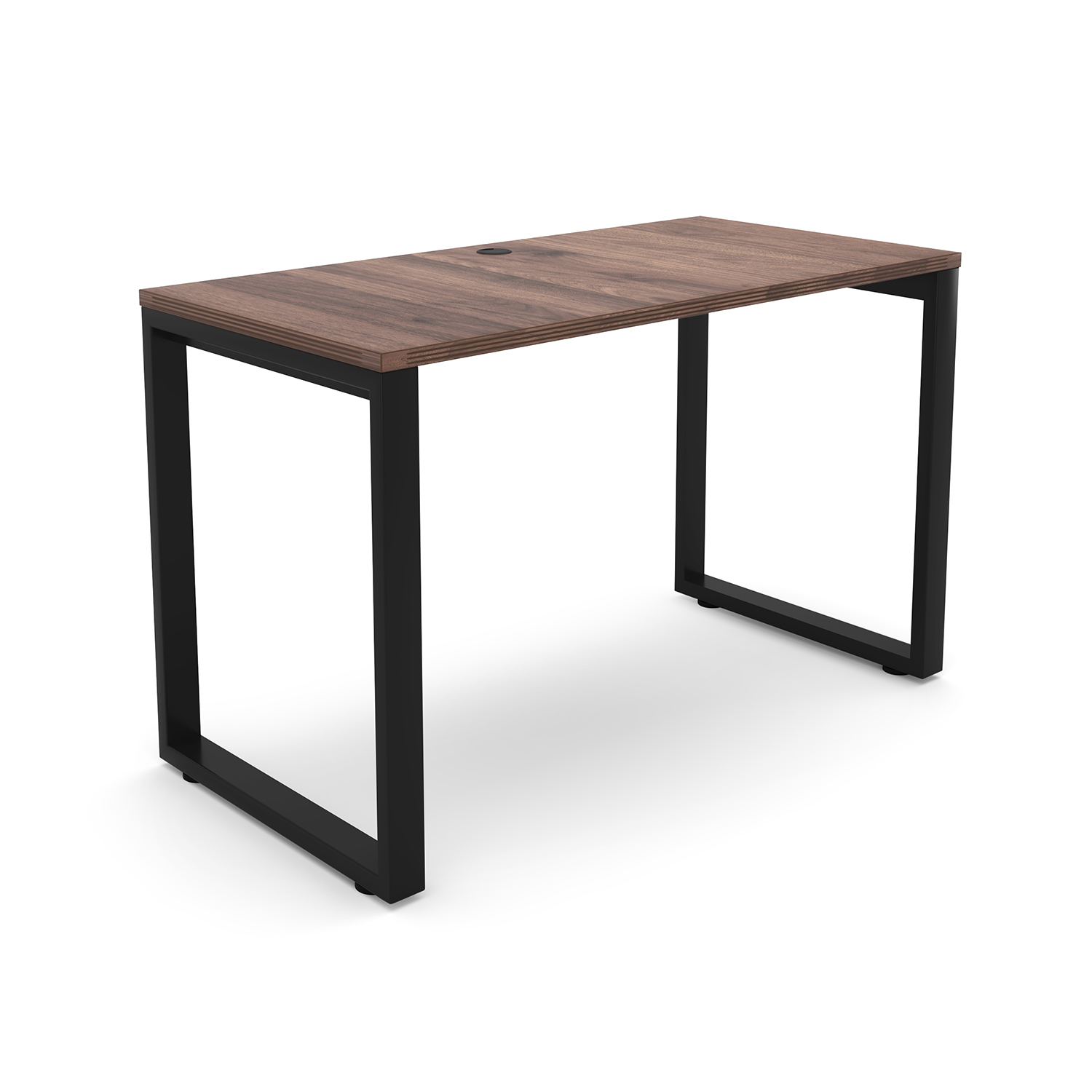 i5 Industries Fusion Metal Leg Desk with Fluted Edge Top with Grommet 24 x 48 - Walnut Black Base
