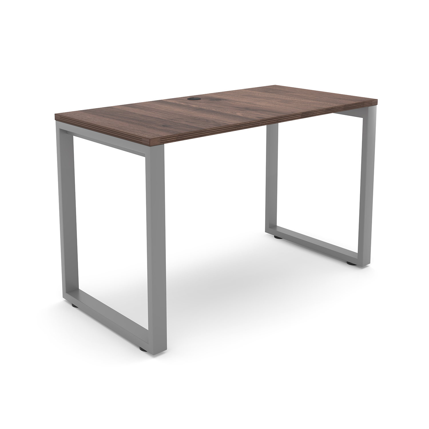 i5 Industries Fusion Metal Leg Desk with Fluted Edge Top with Grommet 24 x 48 - Walnut Silver Base