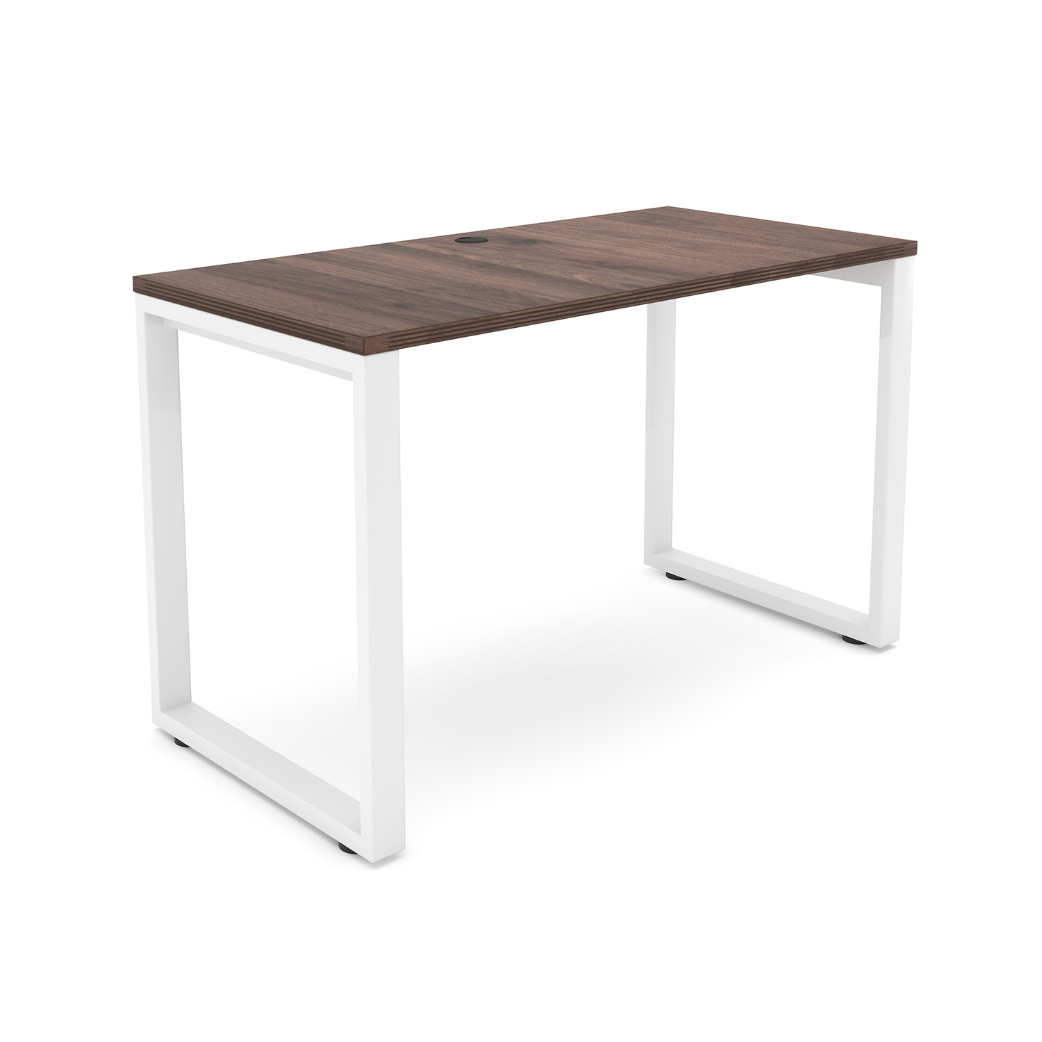 i5 Industries Fusion Metal Leg Desk with Fluted Edge Top with Grommet 24 x 48 - Walnut White Base