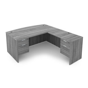 i5 Industries Kai L-Shaped Bow Front Desk with Double Suspended Pedestals, 71" D x 78" W