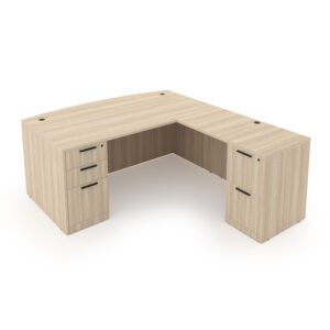 i5 Industries Rayne L-Shaped Bow Front Desk with Double Full Pedestals, 71" D x 84" W