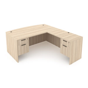 i5 Industries Rayne L-Shaped Bow Front Desk with Double Suspended Pedestals, 71" D x 78" W