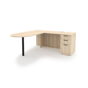 i5 Industries Rayne L-Shaped D-Top Desk with Single Full Pedestal, 71" D x 78" W
