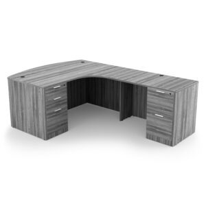 i5 Industries Kai L-Shaped Extended Corner Bow Front Desk with Double Full Pedestals Right-Handed, 71" L x 84" W