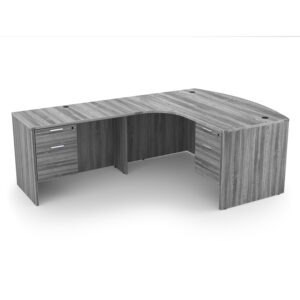 i5 Industries Kai L-Shaped Extended Corner Bow Front Desk with Double Suspended Pedestals Left-Handed, 71" L x 84" W