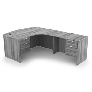 i5 Industries Kai L-Shaped Extended Corner Bow Front Desk with Double Suspended Pedestals Right-Handed, 71" L x 90" W