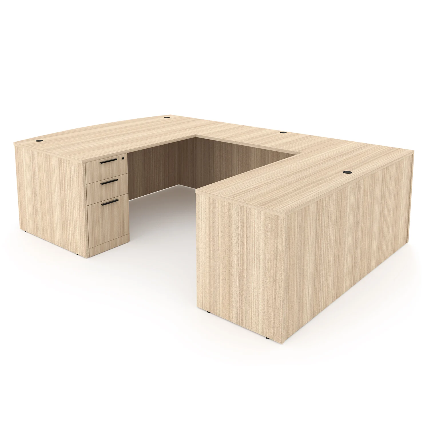 i5 Industries Rayne U-Shaped Bow Front Desk Double Full Ped Back - Coastal Dune - RN-UBD71102P-2, RN-UBD71108P-2