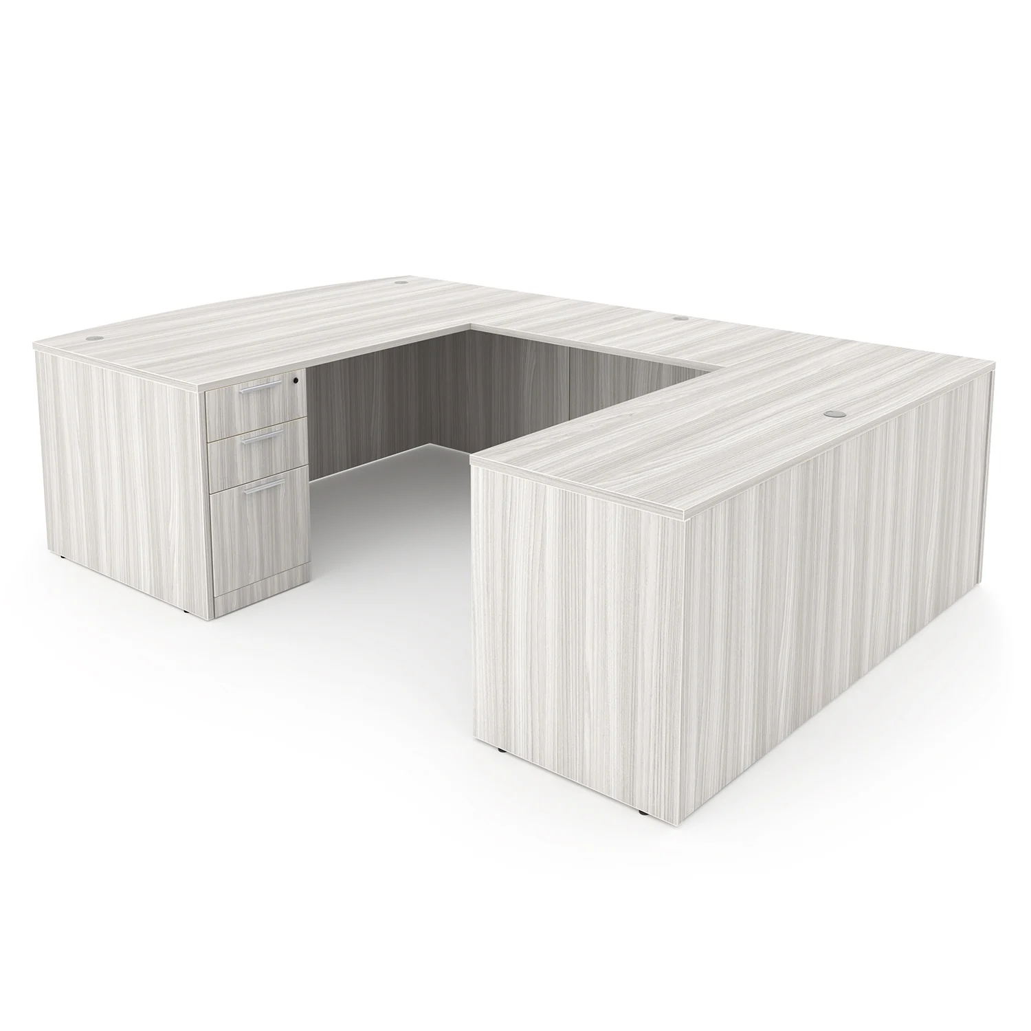 i5 Industries Rayne U-Shaped Bow Front Desk Double Full Ped Back - Harbor Elm - RN-UBD71102P-2, RN-UBD71108P-2