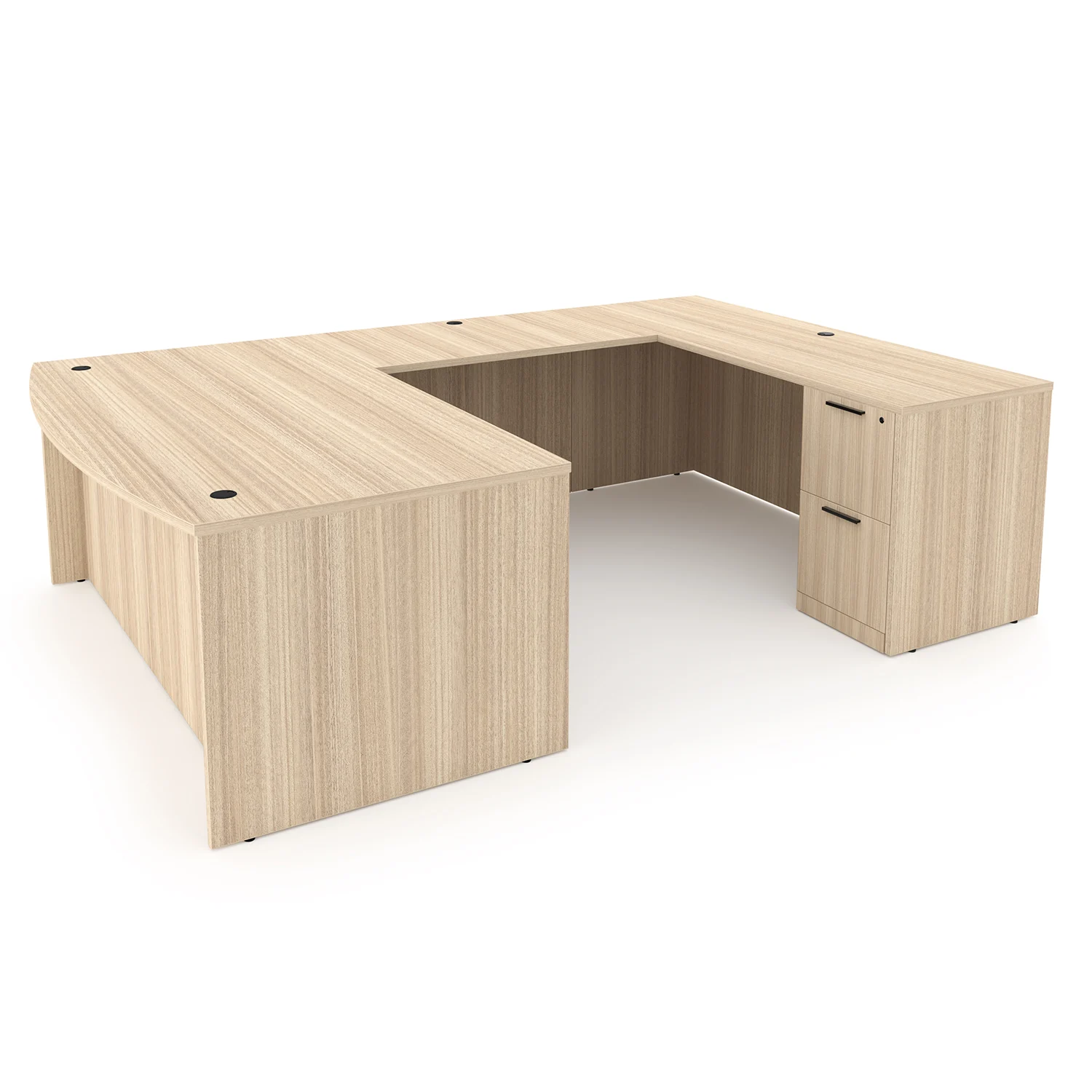 i5 Industries Rayne U-Shaped Bow Front Desk Double Full Ped - Coastal Dune - RN-UBD71102P-2, RN-UBD71108P-2