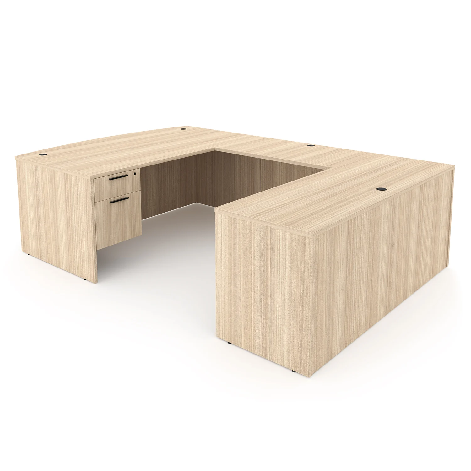 i5 Industries Rayne U-Shaped Bow Front Desk Double Suspended Ped Back - Coastal Dune - RN-UBD71102P-1, RN-UBD71108P-1